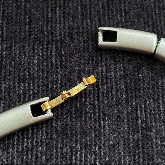 Modernist Two Tone Brushed Metal Choker Necklace with Gold Colored Circles - Picture 4 of 10